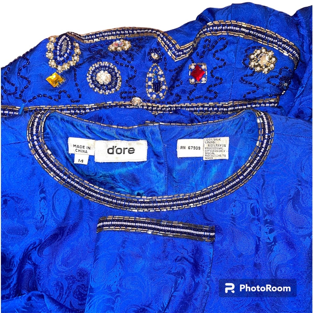 Vintage 80’s D’ore 100% Silk Dress Beautiful Jewels & Beading Women’s Size 14